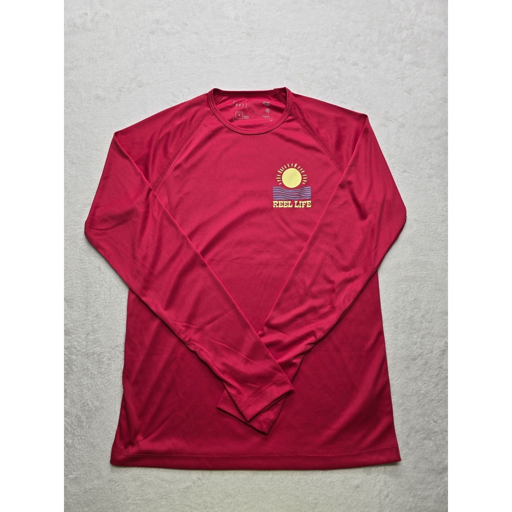 Reel Life Performance Fishing Shirt Long Sleeve UV Sun Graphic Red Womens Small‎